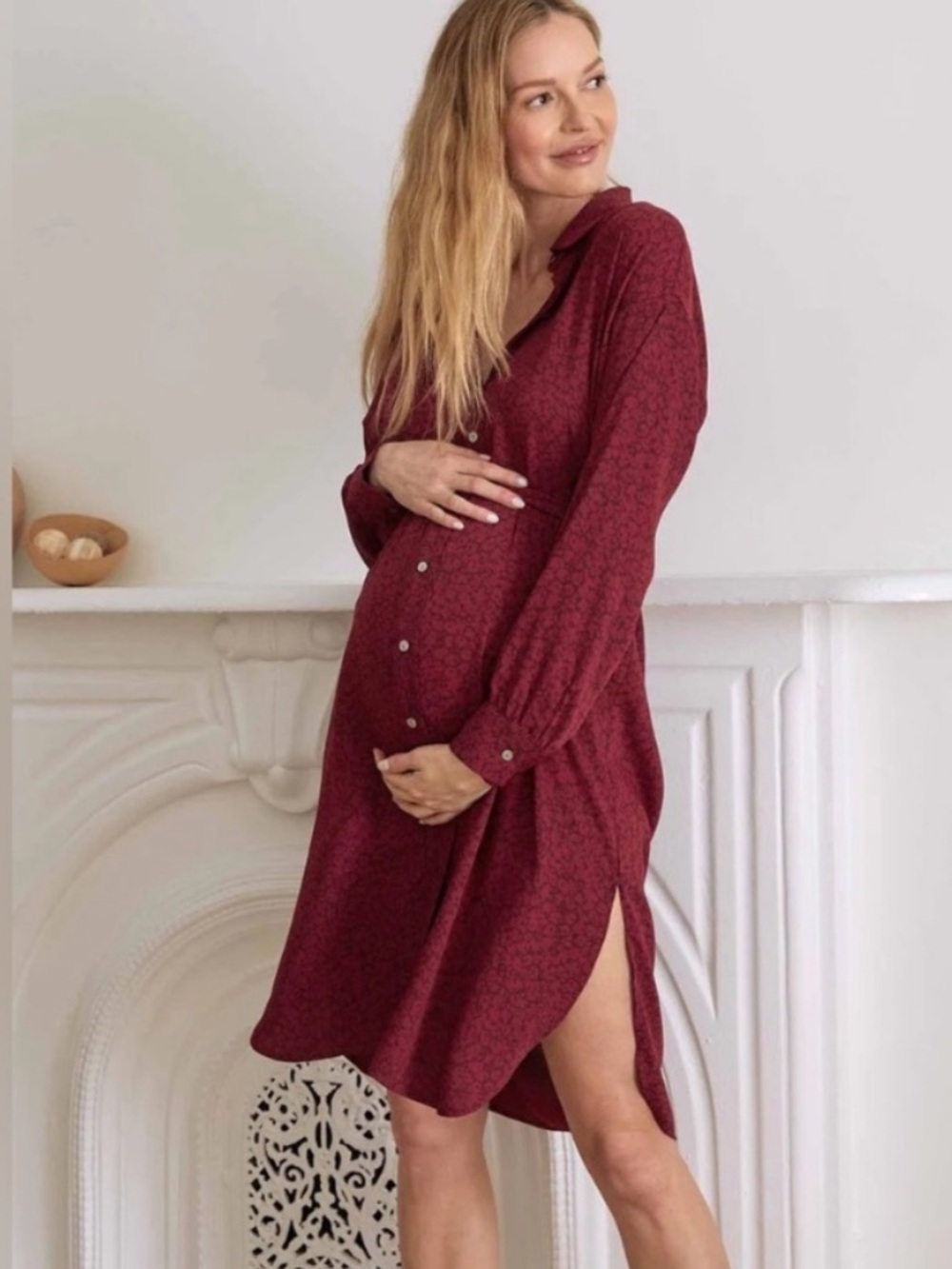 Hatch Euc Floral Kia Button Front Maternity Shirt Dress